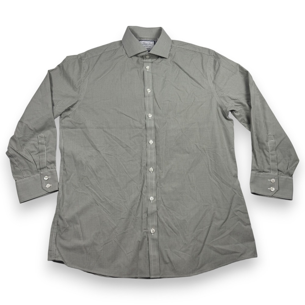 Charles Tyrwhitt Shirt Gingham Non-Iron Extra Slim Fit Mens Olive Green 16.5/33